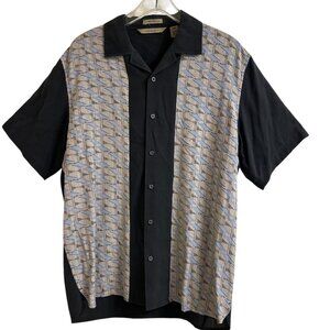 NWT Axist Geometric Black Washable Silk Short Sleeve Button-up Shirt Size Medium